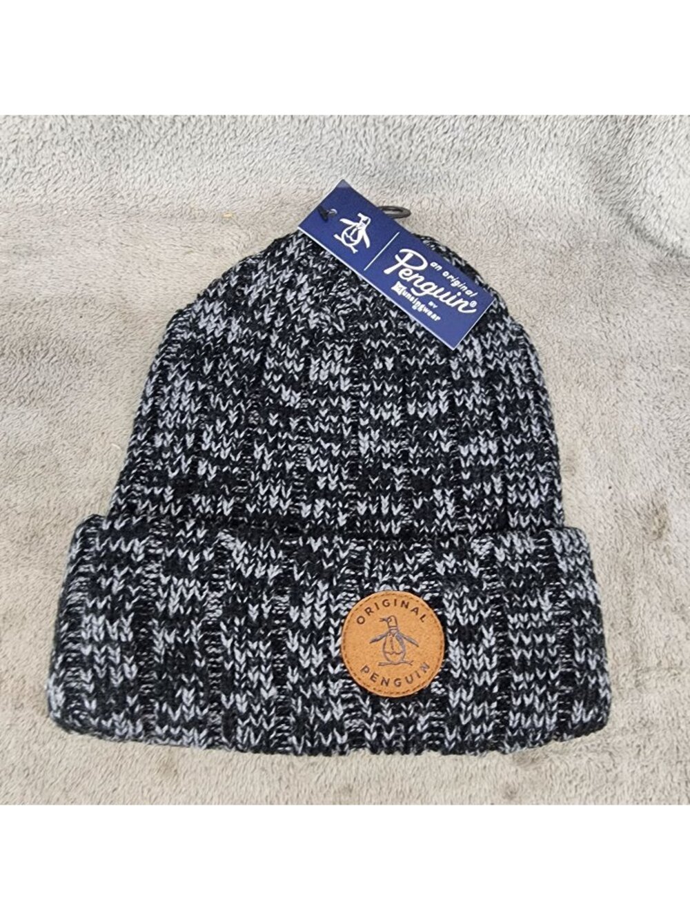 Original Penguin Hat Mens One Size Black Acrylic Beanie *NWT*